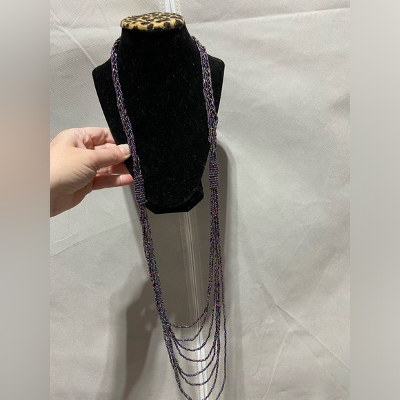 Peacock Seed Bead Braided and Layered Necklace - Picture 1 of 4